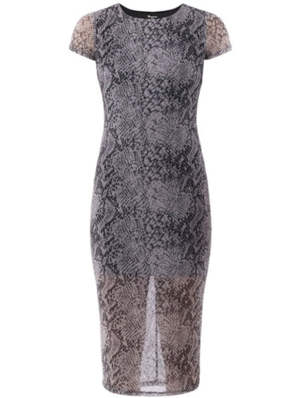 EUC•No Boundaries Snakeskin Print Short Sleeve Mesh Overlay Midi Dress•M(8-10)